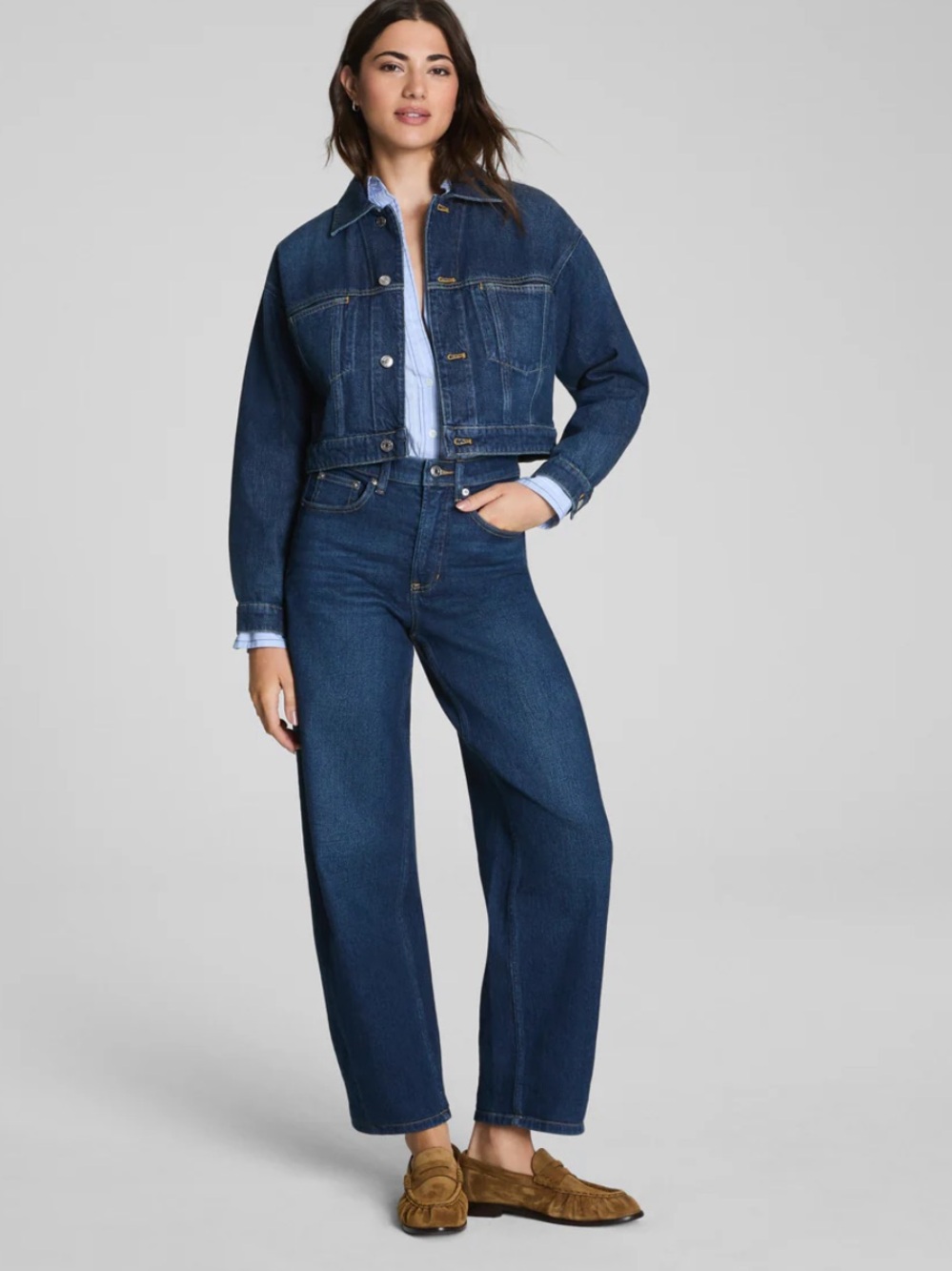 SPANX Barrel-Leg Women's Medium Petite Jeans Dark Blue